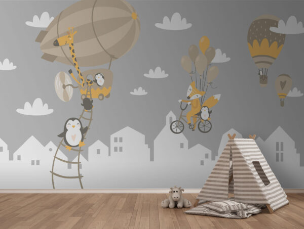 Animaux de dessin animé à vélo et ballon de baudruche Animaux de dessin animé à vélo et ballon de baudruche