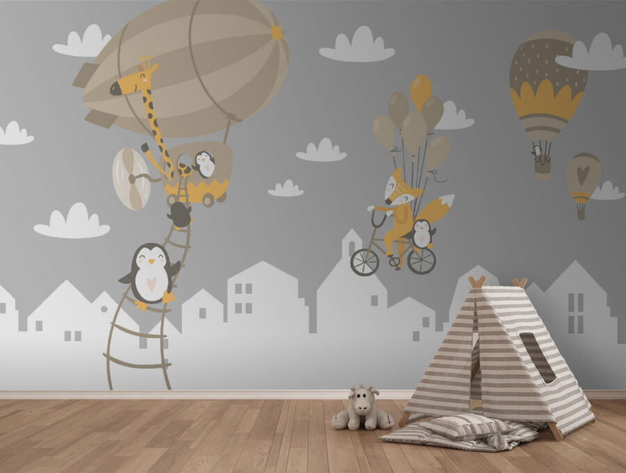 Animaux de dessin animé à vélo et ballon de baudruche
