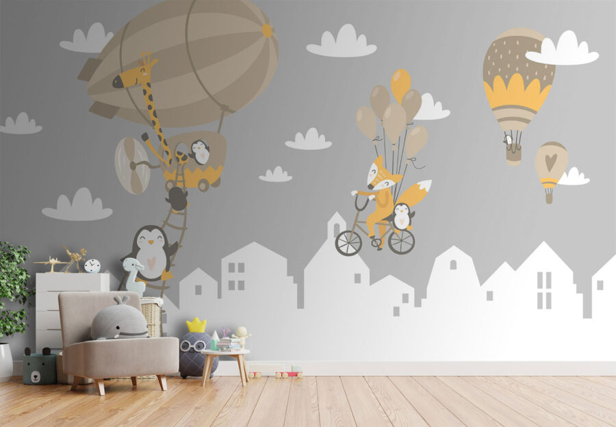 Animaux de dessin animé à vélo et ballon de baudruche