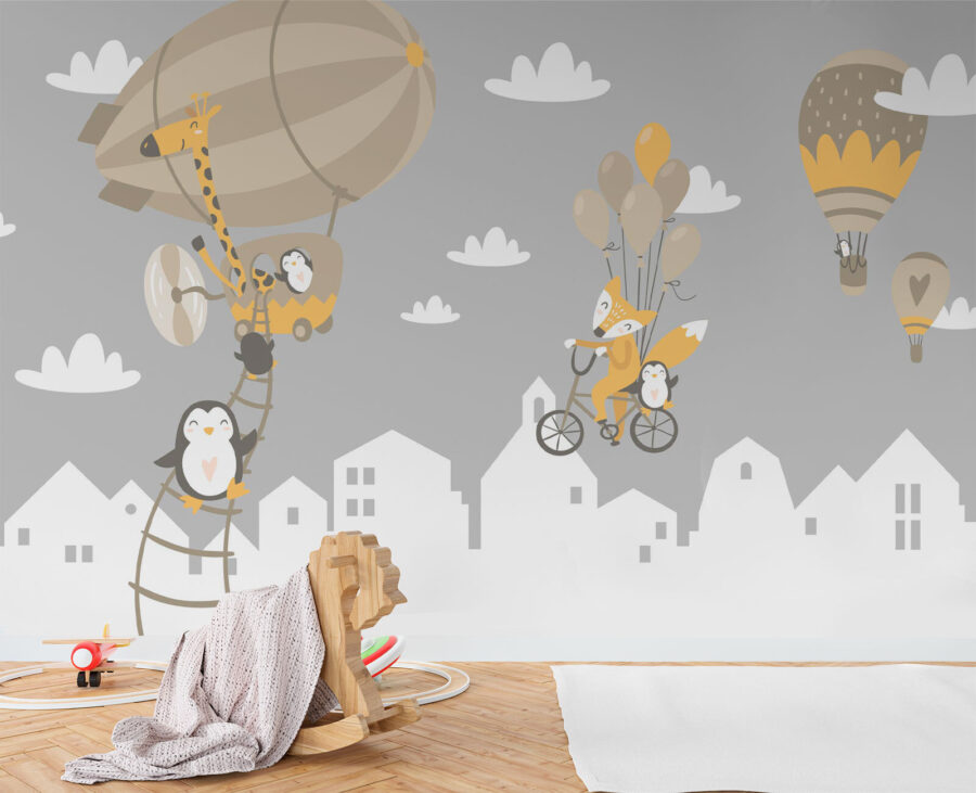 Animaux de dessin animé à vélo et ballon de baudruche