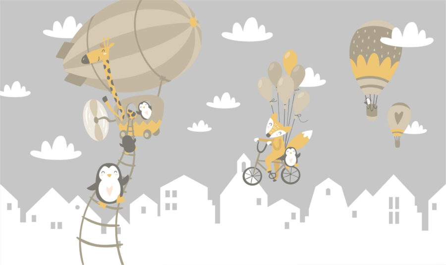 Animaux de dessin animé à vélo et ballon de baudruche