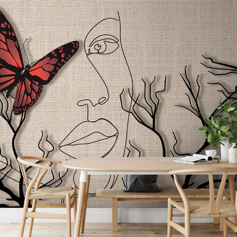 Papillon et dessin d&#8217un visage de femme