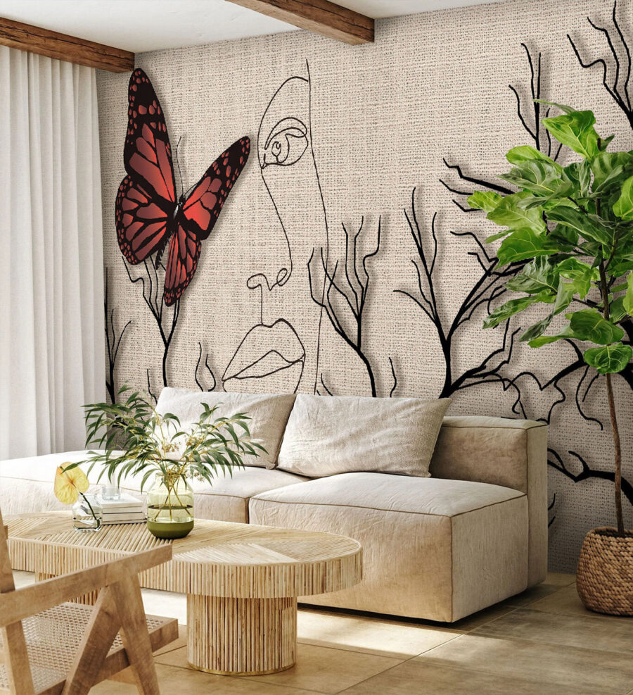 Papillon et dessin d&#8217un visage de femme