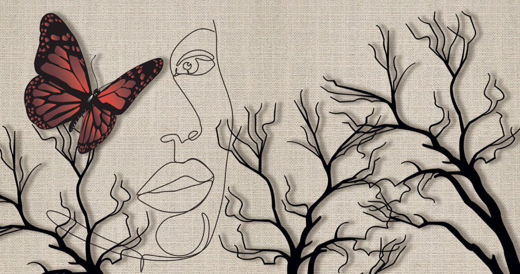 Papillon et dessin d’un visage de femme Papillon et dessin d’un visage de femme