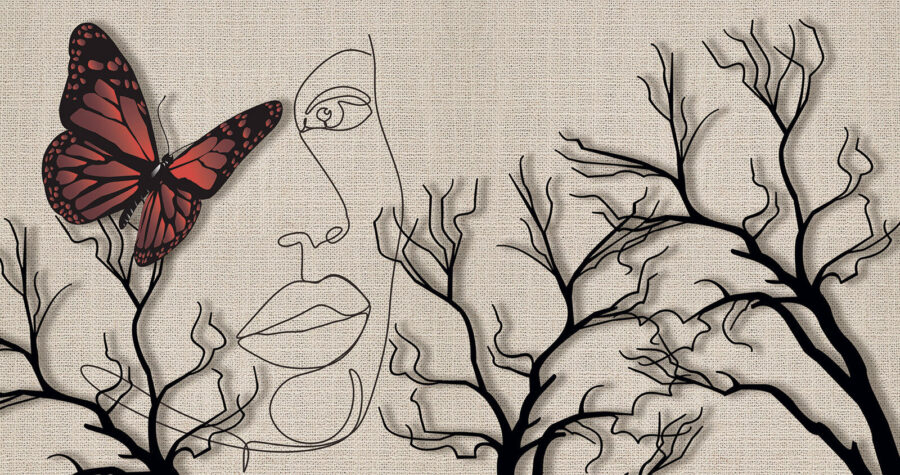 Papillon et dessin d&#8217un visage de femme