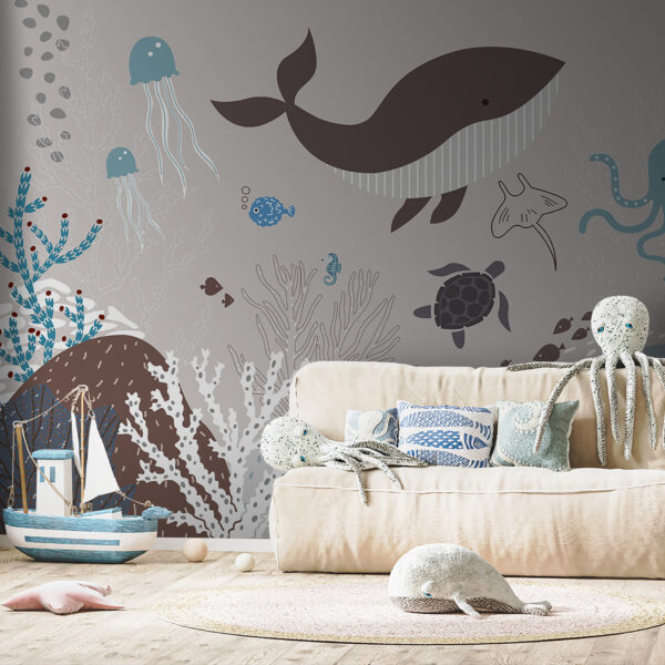 Une vie marine avec une baleine et des algues Une vie marine avec une baleine et des algues