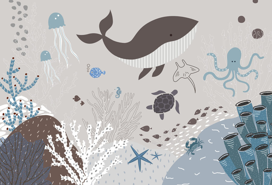 Une vie marine avec une baleine et des algues Une vie marine avec une baleine et des algues