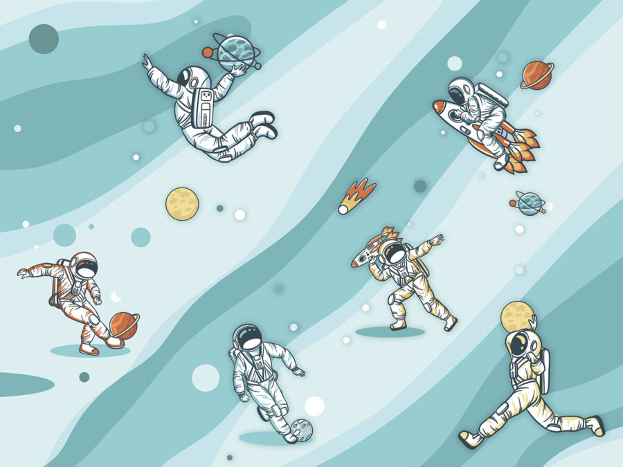 Groupe d'astronautes dans l'espace