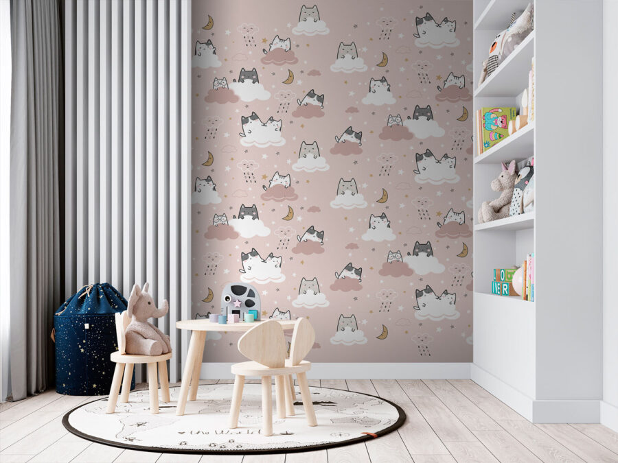 Papier peint Motif de chats sur fond rose – Image 2