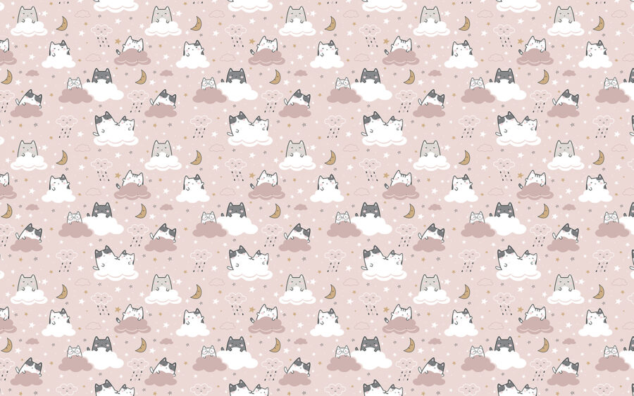 Papier peint Motif de chats sur fond rose – Image 4