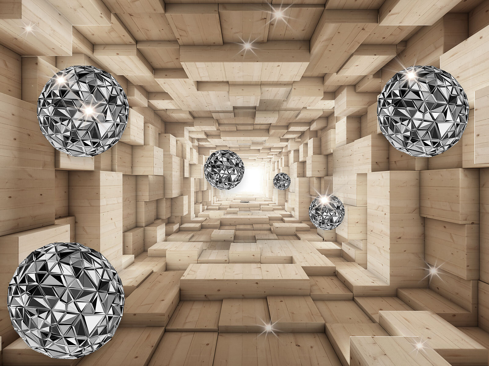 Room with wood and silver balls