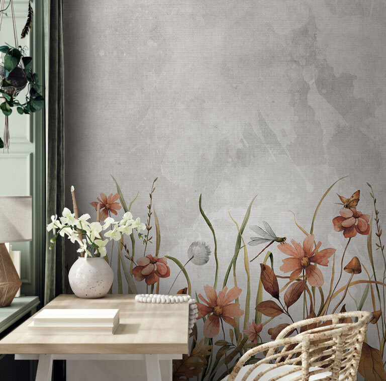 Peinture de fleurs et d'herbe