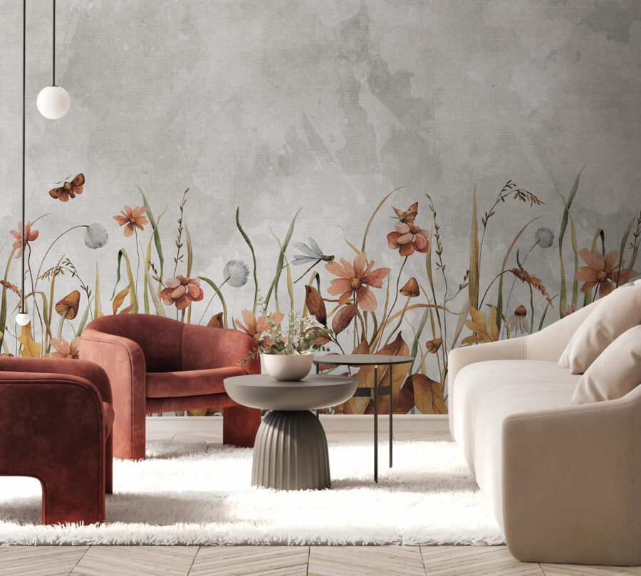 Peinture de fleurs et d'herbe