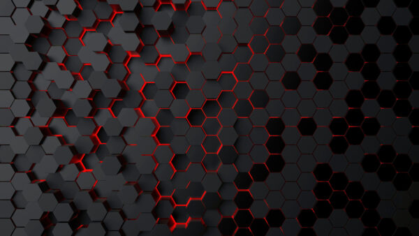 A black hexagons with red light