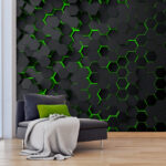 Un hexagone noir avec des lumières vertes Papier peint Un hexagone noir avec des lumières vertes