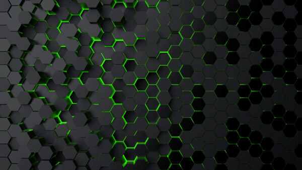 Un hexagone noir avec des lumières vertes Un hexagone noir avec des lumières vertes