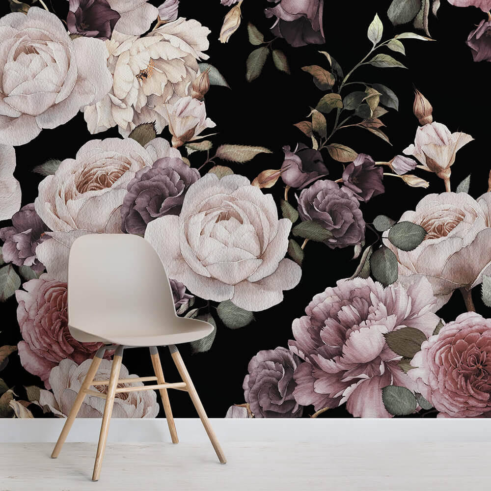 Elegant floral arrangement on dark backdrop Elegant floral arrangement on dark backdrop