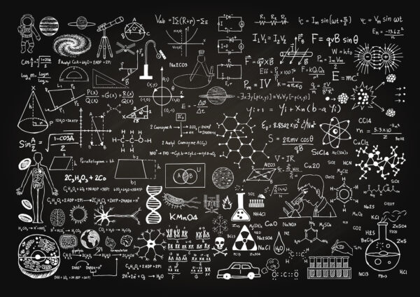 Tableau noir avec symboles et formules mathématiques Tableau noir avec symboles et formules mathématiques