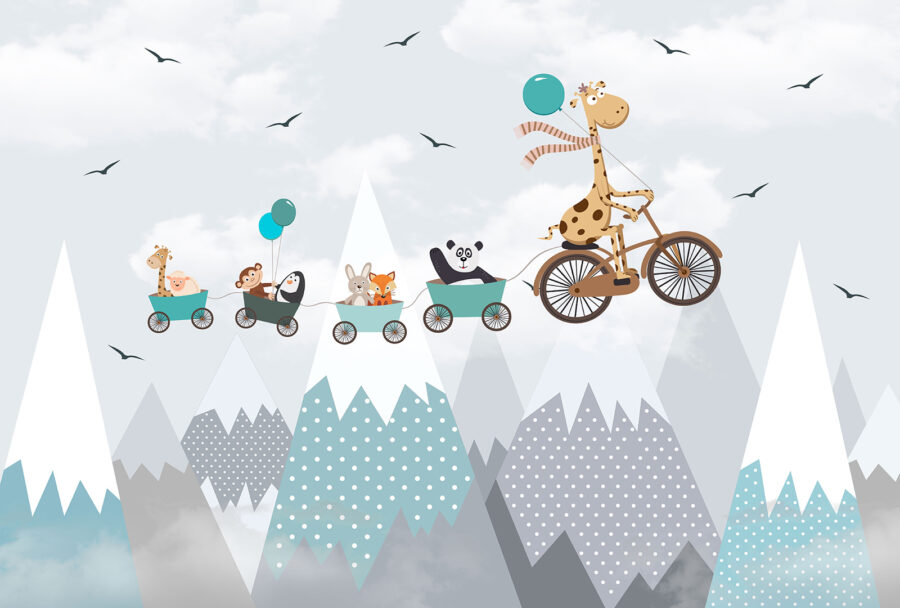Girafe à bicyclette avec train et animaux Girafe à bicyclette avec train et animaux
