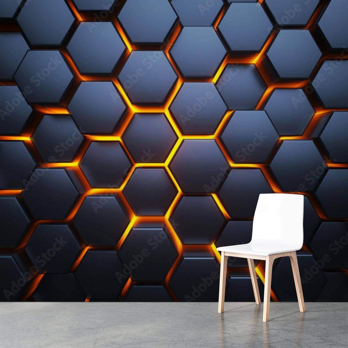 Black hexagons with orange lights