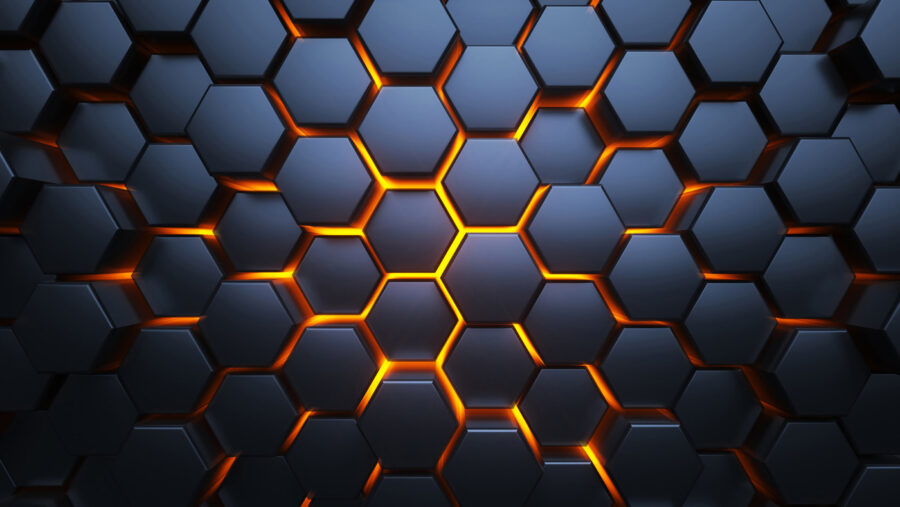 Hexagones noirs avec lumières orange