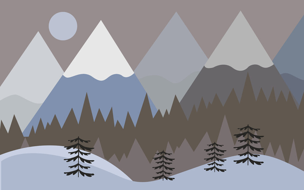 Un paysage de montagne avec des arbres et de la neige Un paysage de montagne avec des arbres et de la neige