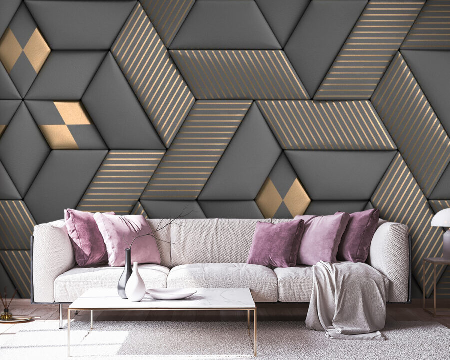 Hexagones gris et or