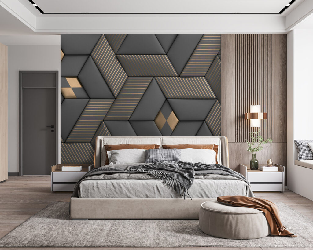 Geometric elegance in grays and brass Geometric elegance in grays and brass