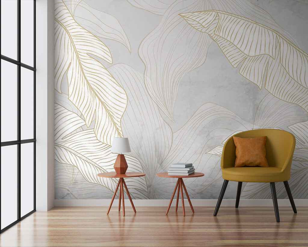 A white and orange leaves on a gray background