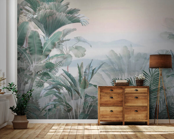 Paysage brumeux avec des plantes Paysage brumeux avec des plantes
