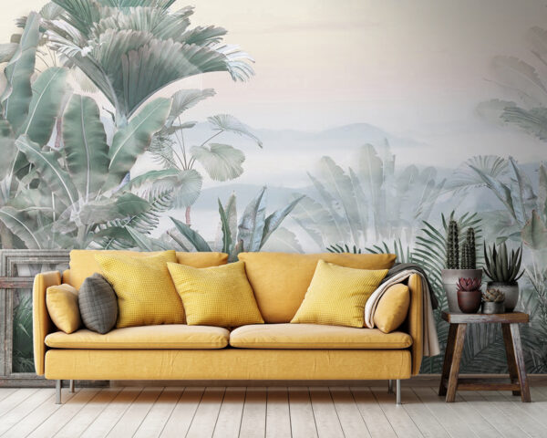 Paysage brumeux avec des plantes Paysage brumeux avec des plantes