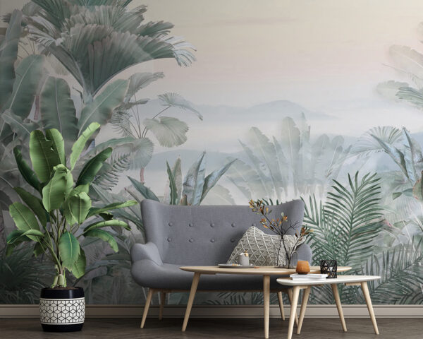 Paysage brumeux avec des plantes Paysage brumeux avec des plantes