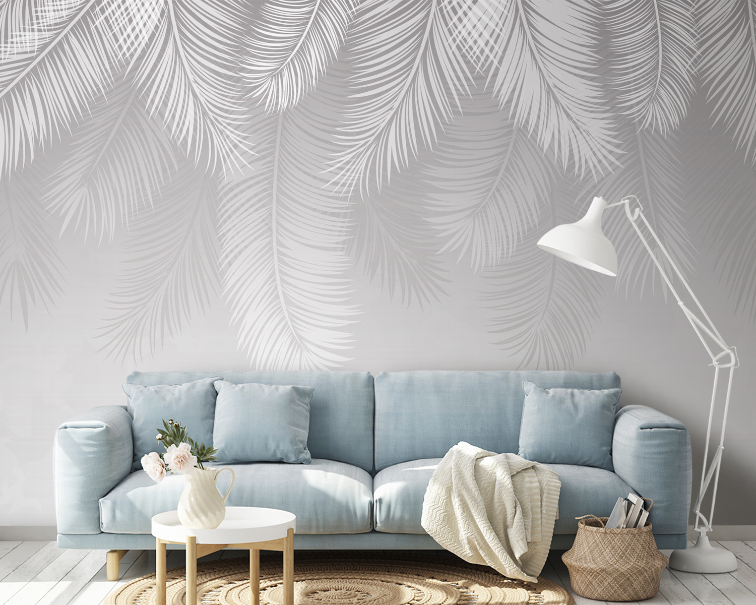 White feather pattern on a gray background White feather pattern on a gray background