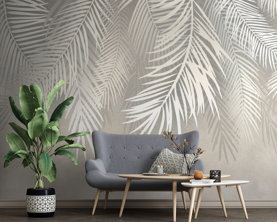 Feuilles blanches sur fond gris Feuilles blanches sur fond gris