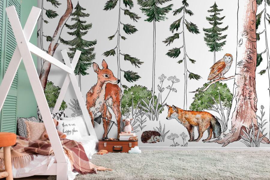 Papier peint Groupe d'animaux dans une forêt – Image 3