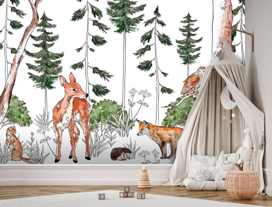 Papier peint Groupe d'animaux dans une forêt – Image 2