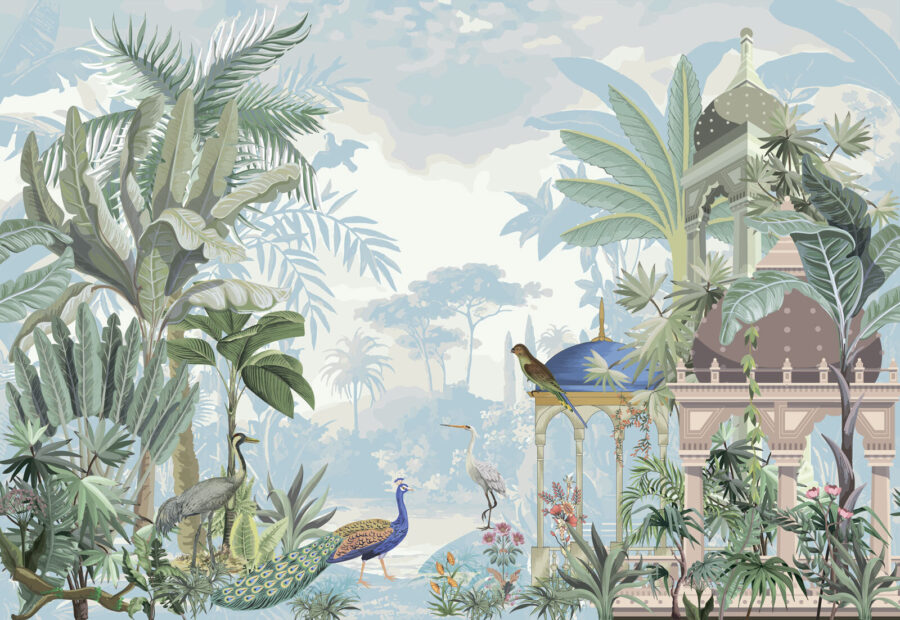 Peinture murale d'oiseaux et de plantes