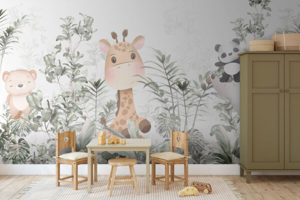 Girafe et panda dans une forêt Girafe et panda dans une forêt