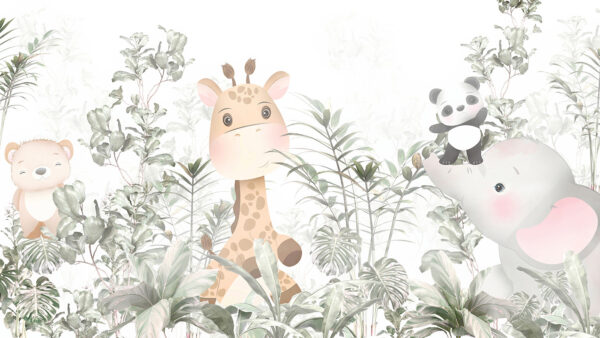 Girafe et panda dans une forêt Girafe et panda dans une forêt