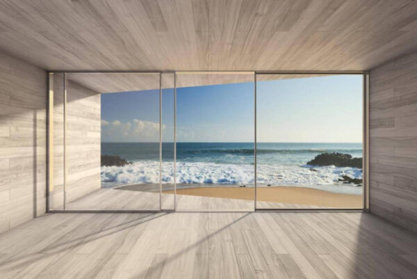 Chambre avec grandes portes vitrées et vue sur la plage Chambre avec grandes portes vitrées et vue sur la plage