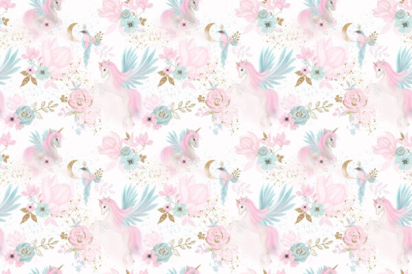 Motif de licornes et de fleurs roses et bleues Motif de licornes et de fleurs roses et bleues