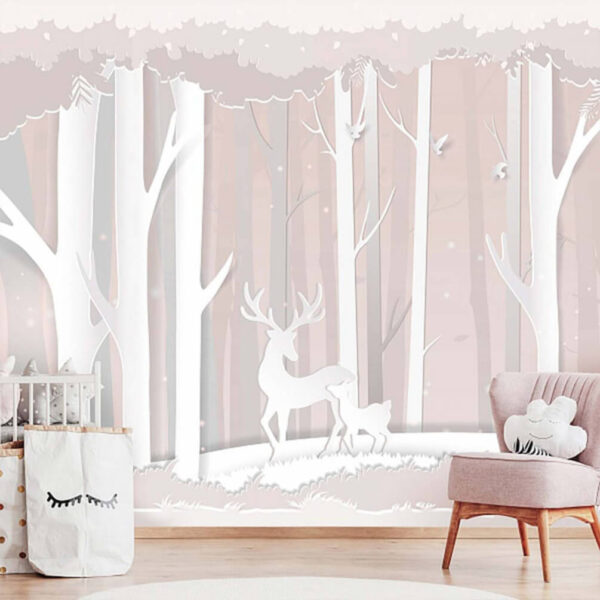 Papier peint Découpage en papier d'un cerf dans une forêt