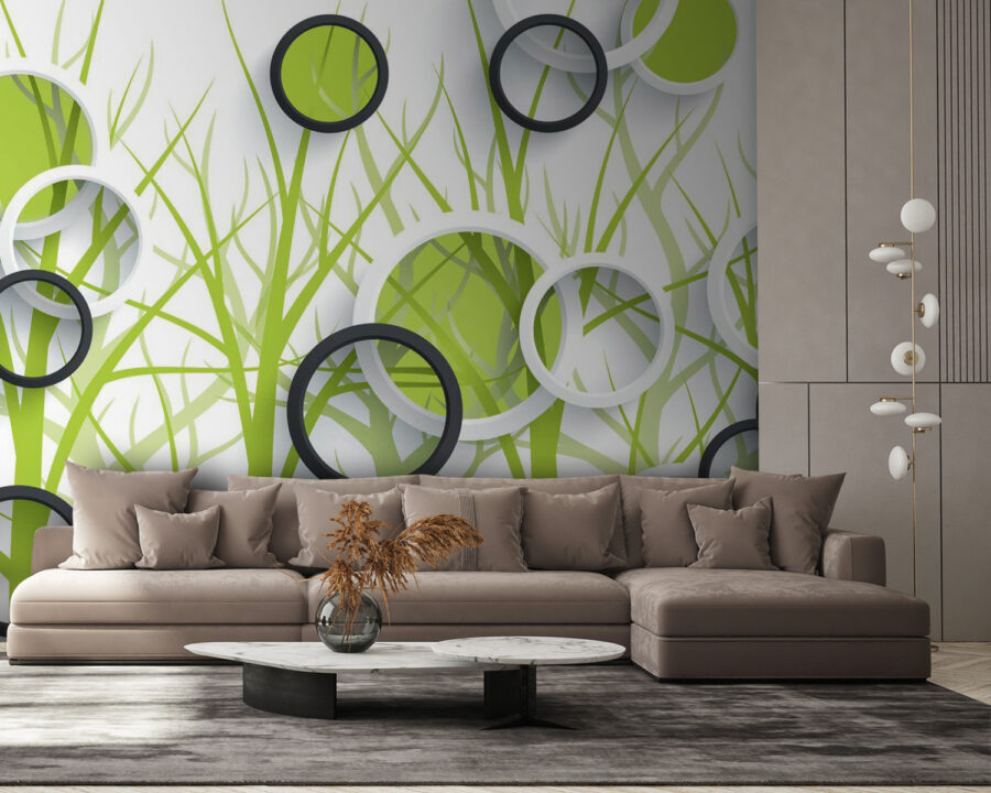 Papier peint avec des cercles et des arbres