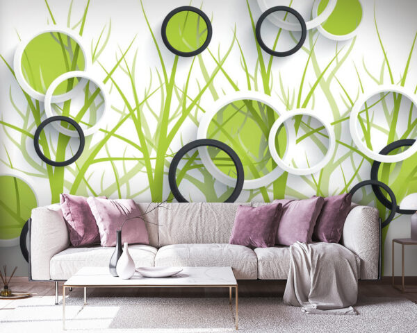Papier peint avec des cercles et des arbres Papier peint avec des cercles et des arbres