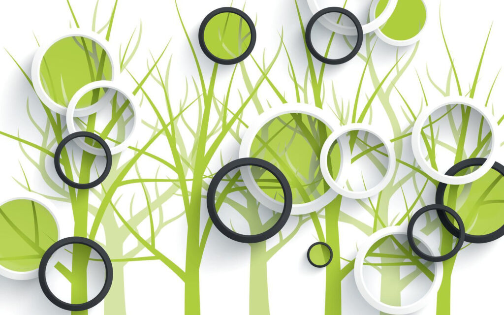 Papier peint avec des cercles et des arbres Papier peint avec des cercles et des arbres