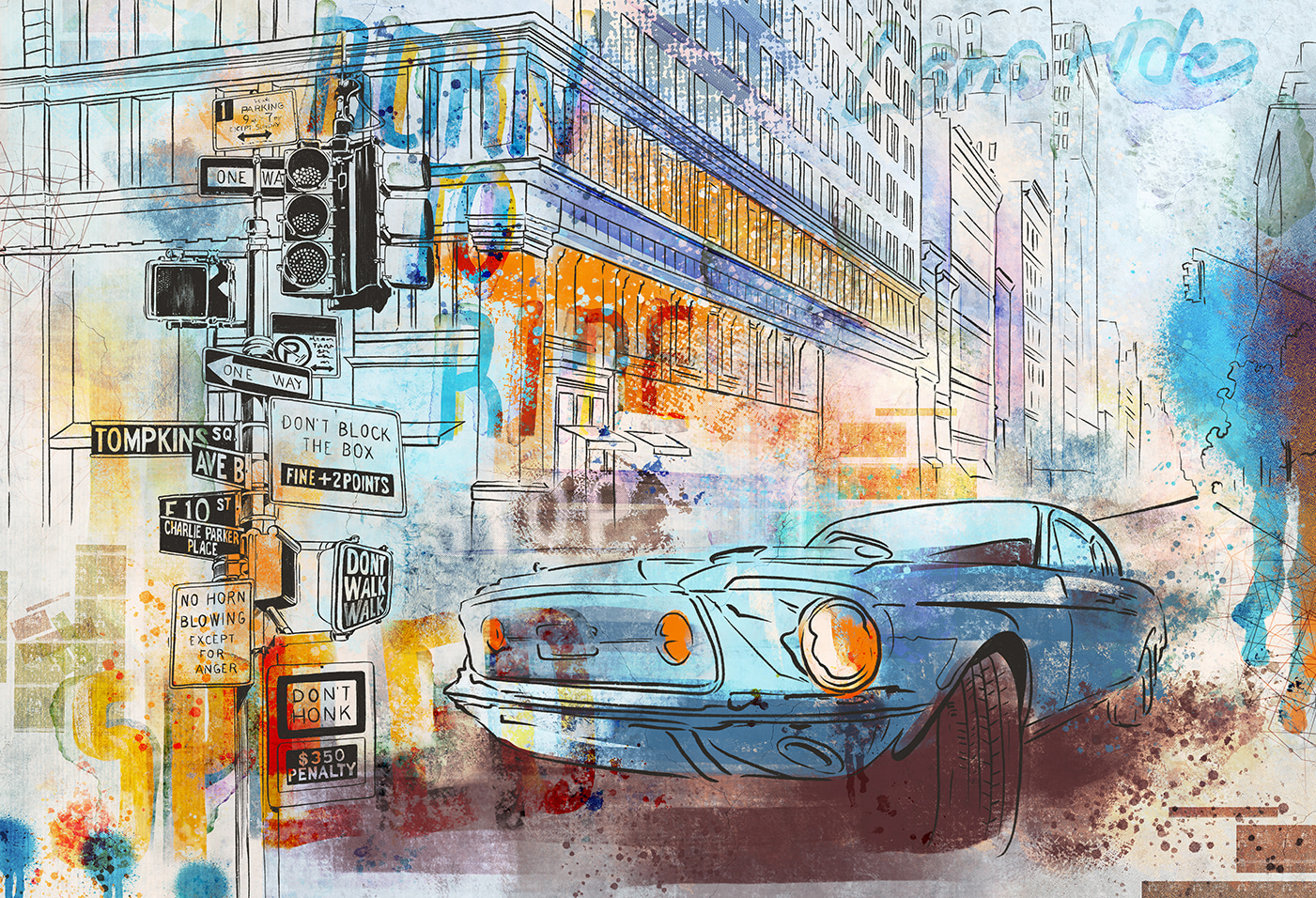 Dessin d'une voiture au coin d'une rue u75814p - Dessin d'une voiture au coin d'une rue