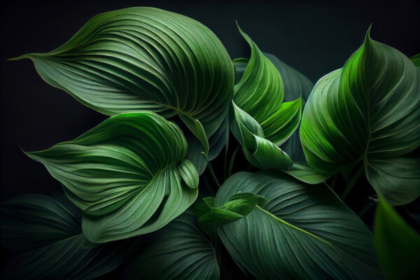 Des feuilles vertes luxuriantes dans une obscurité sereine Des feuilles vertes luxuriantes dans une obscurité sereine