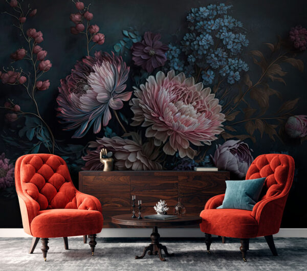 Peinture de fleurs sur fond sombre Peinture de fleurs sur fond sombre