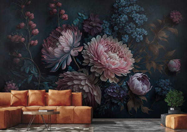Peinture de fleurs sur fond sombre Peinture de fleurs sur fond sombre