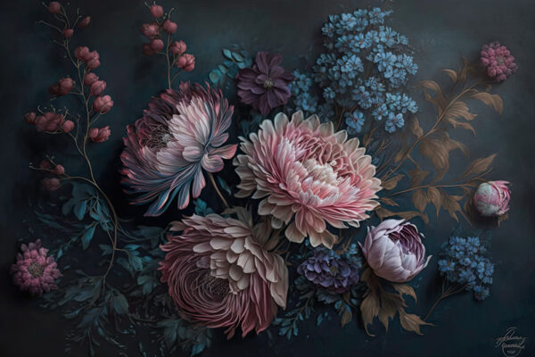 Peinture de fleurs sur fond sombre Peinture de fleurs sur fond sombre